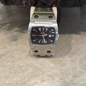 Silver Stainless Steel Watch with Black Dial